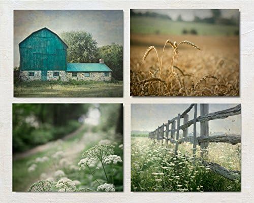 Rustic Photography Set of Four Pictures, Country Landscape Wall Decor, 4x4 to 20x20 inch Photographic or Watercolor Print