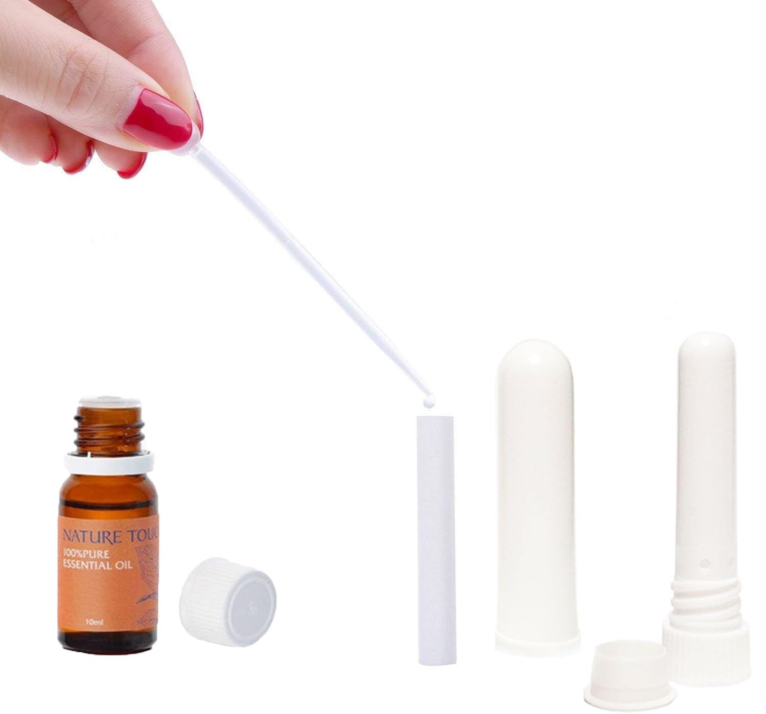 ZIOJOVK 120 PCS Essential Oil Aromatherapy Blank Nasal Inhaler Tubes(Including 130 Unscented Wicks +5 Polyethylene Pipette Droppers +2 Plastic Tweezers)