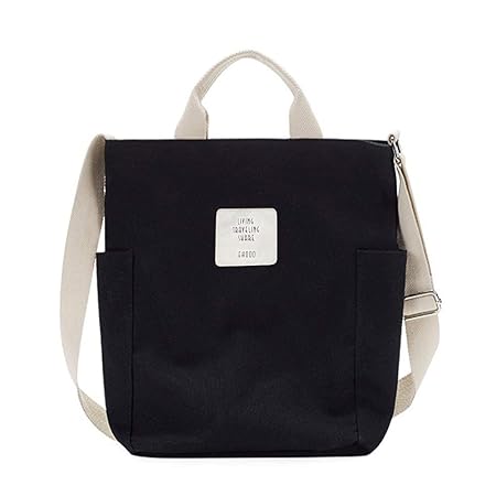 Gindoly Casual Handtasche Damen Canvas Chic Schultertasche Damen Henkeltasche Schulrucksack Große umhängetasche Tasche schwar