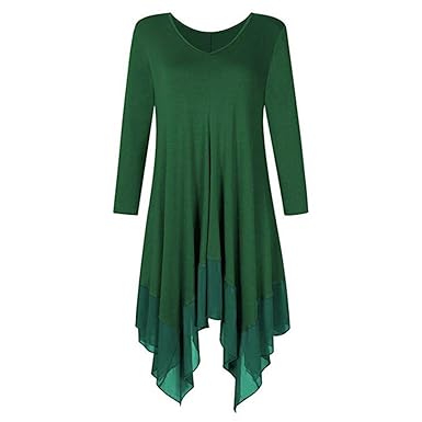ESAILQ Damen Plus Size Unregelmäßiger Saum Reine Farbe Shirt