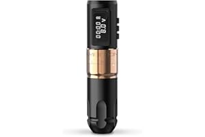 Ambition MARS-U Wireless Tattoo Machine with Adjustable Stroke - Rotary Cartridge Tattoo Machine Pen with 1800mAh Power Coreless Motor Digital LED Display for Professional Tattoo Artist Gold