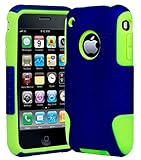 iPhone 3 Phone Case, Bastex Heavy Duty Hybrid Soft Green Silicone Gel Cover Hard Navy Blue Mesh Case for iPhone 3, 3G, 3S, 3GS