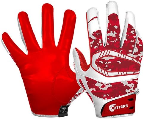Cutters Rev Pro Receiver Safety Cornerback Football Gloves with C-Tack Grip, Limited Edition Colors, Red/Camo, One Pair, Adult X-Large