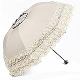 Fashion 2-Layer Lace Wave Anti-UV Sun Umbrella Third Folding UV Protected Parasol (Beige)