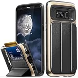 Galaxy S8 Wallet Case, Vena [vCommute][Military Grade Drop Protection] Flip Leather Cover Card Slot Holder with KickStand for Samsung Galaxy S8 (Gold / Black)
