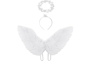 Doxrmuru Angel Costume Wings and Halo Angel Feather Wings for Kids Girls Halloween Cosplay