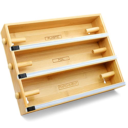 Houmury 3 in 1 Foil and Plastic Wrap Organizer Plastic Wrap Dispenser