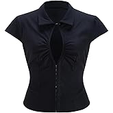 winkbay Women's Cut Out Collared Blouse Summer Cap Sleeve Fitted Shirts Going Out Tops