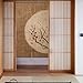 Vintage Japanese Doorway Curtain Red Wintersweet at Moonlit Night, Brown