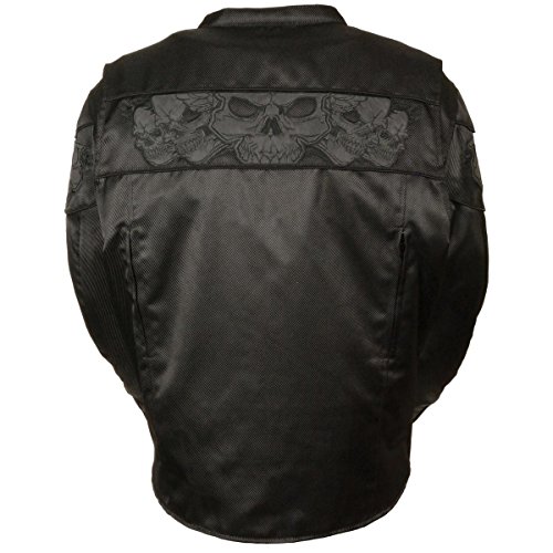 Milwaukee Leather Mens Reflective Skulls Black Textile Jacket with Gun Pockets - Large