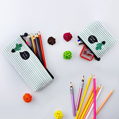 YOUSHARES 6 Packs Cactus Pencil Case Bundle – Cute Canvas Pencil Bag for Pencils & Pens or Small Makeup (6PCS(Green))