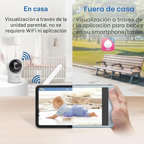 RM7764HD monitor de bebé com acesso remoto WiFi 1080p, panorâmica e inclinação de 360°, ecrã HD 720p 7", visão noturna HD, sons relaxantes, conversa bidirecional