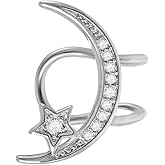 Niaspi CZ Moon Ear Cuff Earrings for Women Stainless Steel Non Piercing Clip On Cartilage Earrings Fake Earrings Dainty Non-Pierced Ear Jewelry