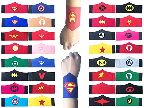 32 Pack Superhero Bracelet for Kids Boys & Girls Superhero Birthday Party Supplies Favors,Superhero Felt Bangle,Wristband Accessories Wrist Strap