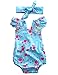 Baby Girls' Full Flower Print Buttons Ruffles Romper Bodysuit with Headband (70(0-6M), Blue(with headband))