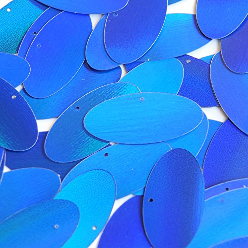Blue Lazersheen Sequin Oval Ellipse 1.5 inch Metallic Couture Paillettes. Made in USA. Loose sequins for embroidery, bridal, applique, arts, crafts, and embellishment.