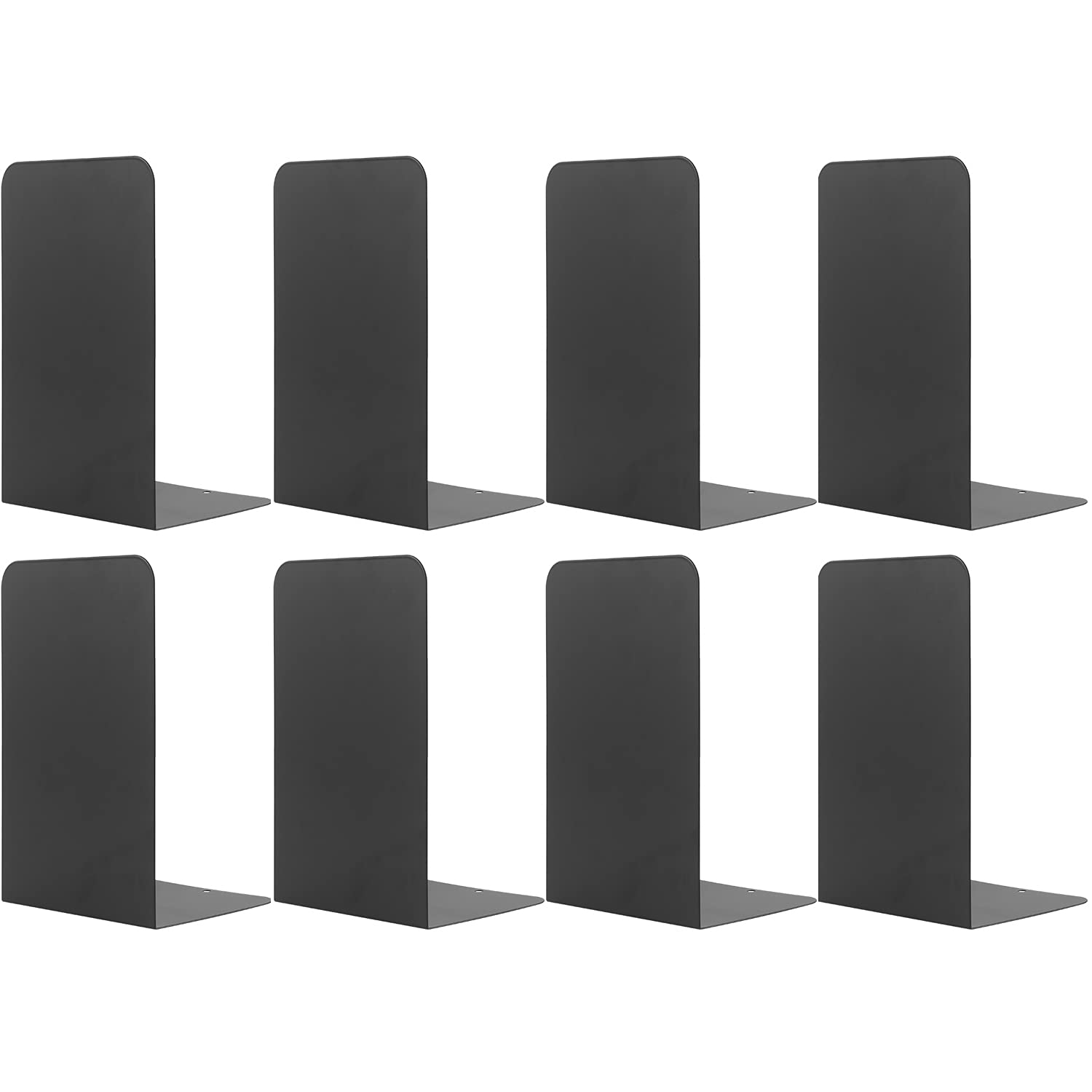 4 Pairs Book Ends for Shelves, MSDADA Heavy Duty Bookends for Office, School&Home, Metal Bookends for Heavy Books, Anti Slip Book Shelf Holder Bookend Supports Book Stoppers(Black)