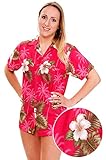 Funky Hawaiian Blouse Women Short-Sleeve Front-Pocket Small Flower Pink