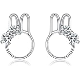 Reffeer Solid 925 Sterling Silver Easter Rabbit Earrings Studs for Women Teens CZ Bunny Stud Earrings