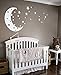 Moon and Stars Night Sky Vinyl Wall Art Decal Sticker Design for Nursery Room DIY Mural Decoration (White, 22x49 inches)