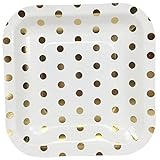 Just Artifacts Square Paper Party Plates 7.25in (12pcs) - Metallic Gold Polka Dot - Decorative Tableware for Birthday Parties, Baby Showers, Grad Parties, Weddings, and Life Celebrations!