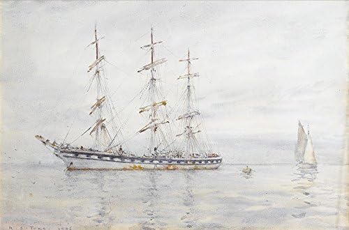Henry Scott Tuke - A three masted windjammer lying at anchor - Large - Archival Matte - Black Frame Vintage Wall Art Poster Picture Giclee Artwork Modern Contemporary & Fine Art Print