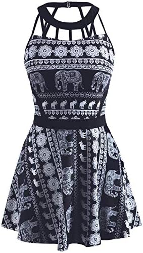 Hahatan Women's Animal Print Swimdress Cut Out Elephant Swimsuit with Boardshorts