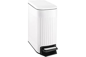 TIPGO Slim Bathroom Trash Can with Lid Soft Close, Step Pedal, 6 Liter / 1.6 Gallon Stainless Steel Trash Bin, Small Garbage Cans for Bedroom, Office, Kitchen (White)