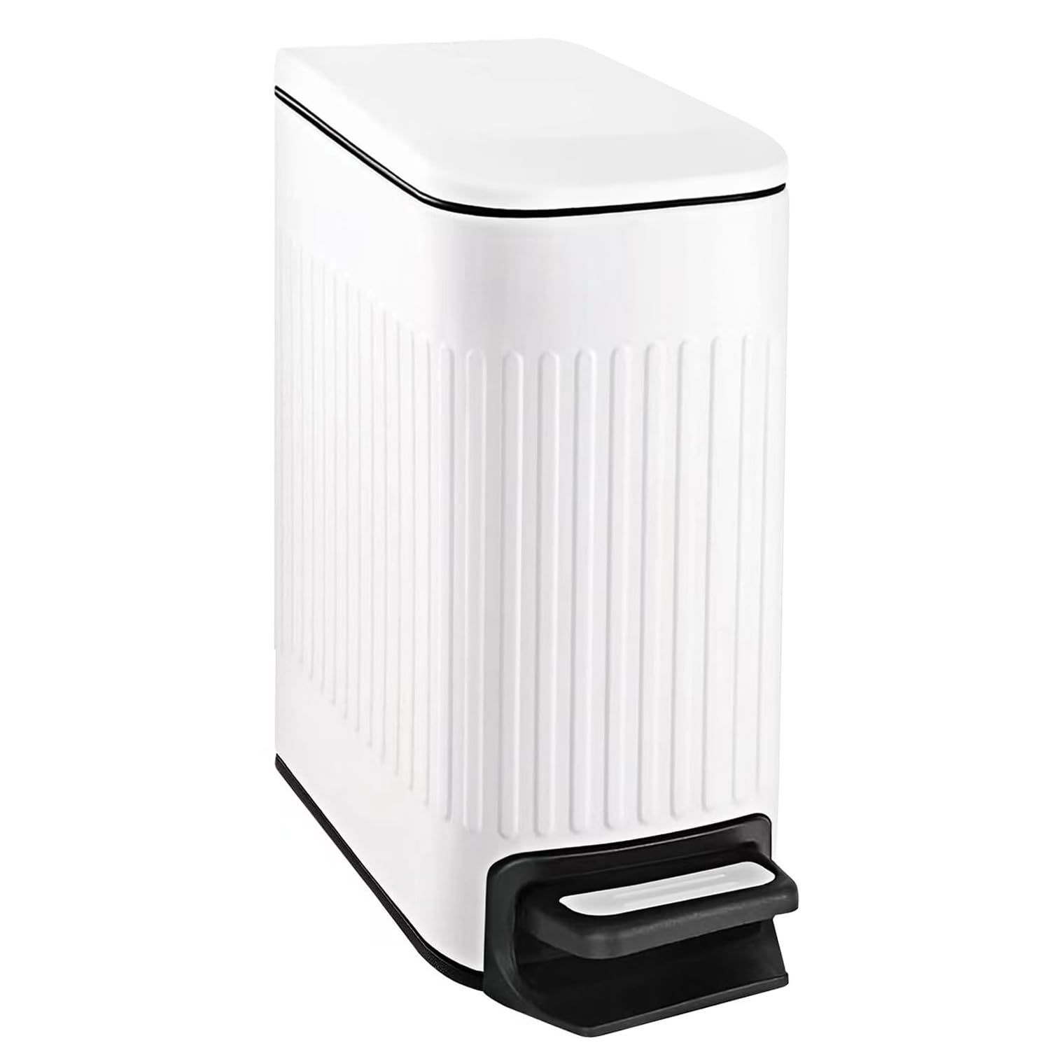 Photo 1 of TIPGO Slim Bathroom Trash Can with Lid Soft Close, Step Pedal, 6 Liter / 1.6 Gallon Stainless Steel Trash Bin, Small Garbage Cans for Bedroom, Office, Kitchen (White)