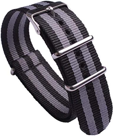 James Bond NATO Nylon Watch Straps with Stainless Steel Buckle Premium Watch Bands Black and Gray Wristband Width 18mm 20mm 22mm 24mm