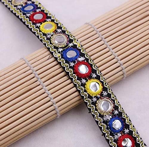 MOPOLIS 1 Yards Mirror Jacquard Embroidered Lace Trim Ribbon Clothing Home Curtain Decor | Color - Black