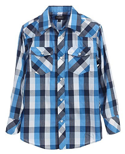 Gioberti Big Boys Casual Western Plaid Long Sleeve Pearl Snaps Shirt