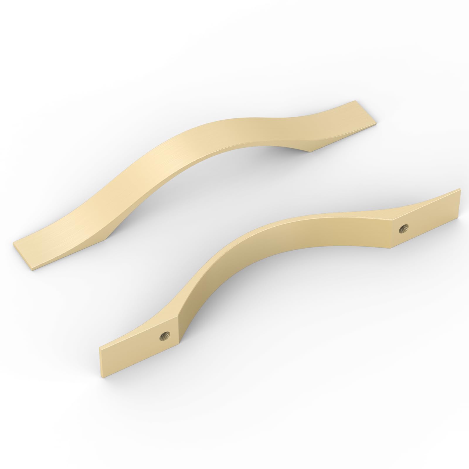 FURNIWARE Modern D-Shape Brass Kitchen Handles, Pack of 10, 3.7" Hole Centers, Aluminium, Brass Finish, Cabinet Hardware Pull Handles