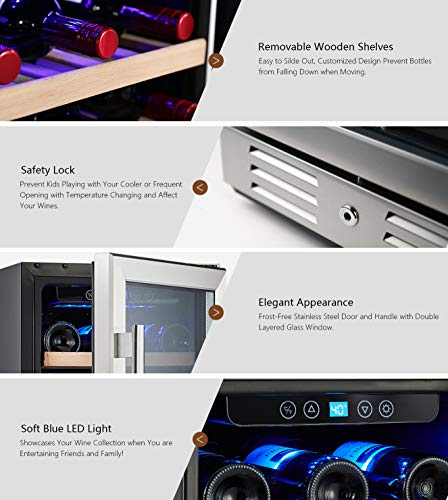 Kalamera-15-Inch-Wine-Refrigerator-Cooler-31-Bottle-Built-in-or-Freestanding-with-Stainless-Steel-Double-Layer-Tempered-Glass-Door-and-Temperature-Memory-Function