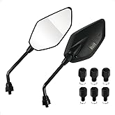 evermotor 2 PCS Universal Motorcycle Mirrors: 360° Adjustable Moped Side Mirrors with M8 M10 Handlebars Rear View Mirror for Honda, ATV, Scooters, Cruisers, Polaris Sportsman, Dirt Bike