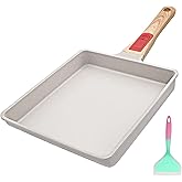 AIKENBBKK Japanese Omelette Pan Tamagoyaki Egg Pan, Omlet Pan Nonstick, Square Frying Pan Non Stick, Induction-Ready, Detachable Handle, PFAS & PFOA-Free, Oven Safe, White, 9" x 8.2"