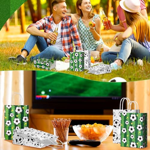 ORCHID M® 12 Pieces Soccer Party Favor Bags Soccer Goodie Bags Soccer Print Treat Bags Soccer Themed Birthday Party Supplies for Soccer Party Favors Decor for Soccer Party Girls Kids