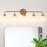 Daunton 5-Light Vintage Vanity Light, Brushed Brass Vanity Lighting, Elegant Bathroom Lighting Fixtures Over Mirror, Bathroom