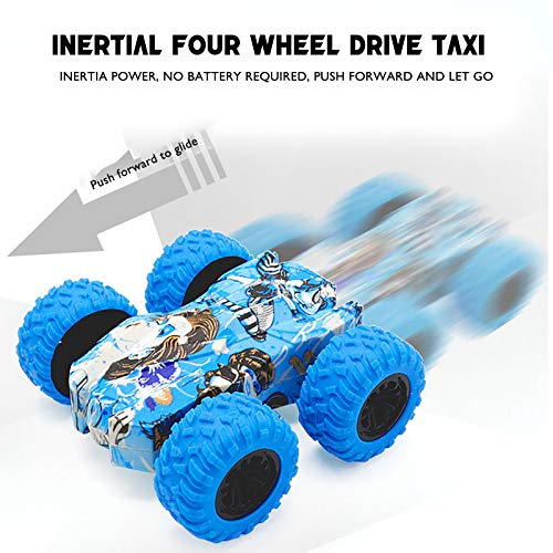 Rabung Inertia-Double Side Pull Back Cars Friction Powered Vehicles, Stunt Graffiti Car Off Road Model Toy Car Best Birthday Party Festival Gift for Kids (Bule)