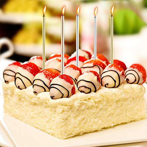 Maosifang 51 Pieces Cake Candles Metallic Birthday Candles Long Thin Candles in Holders for Birthday Wedding Party Cake Decorations(3 Colors) - Thumbnail 5