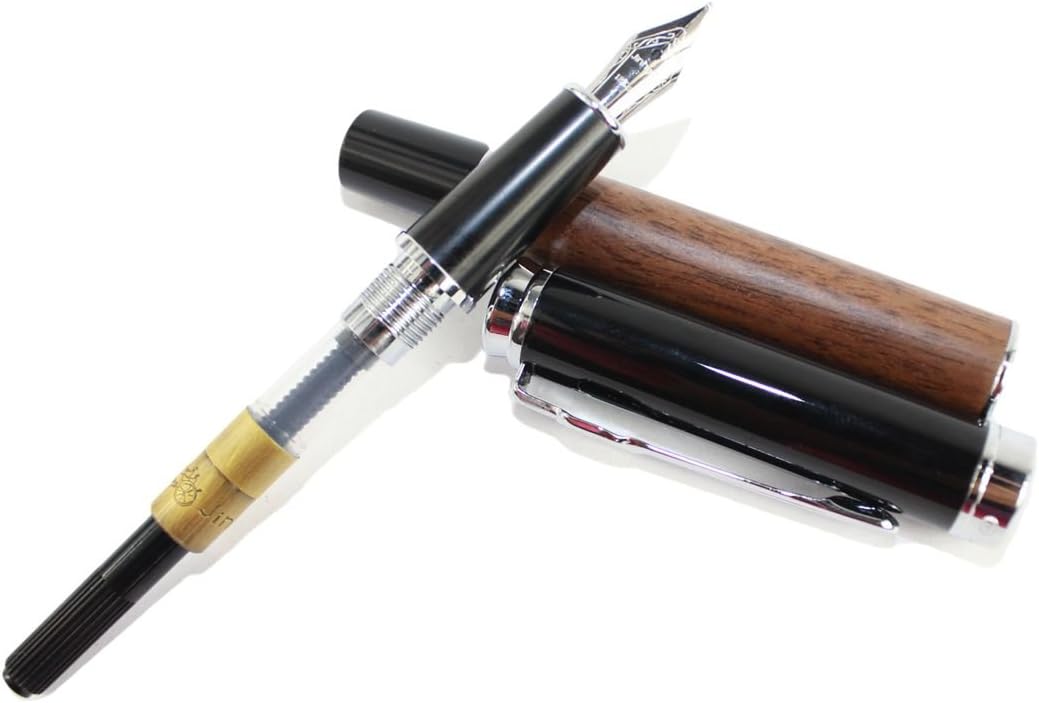 Gullor Noble Jinhao 8802 Brown wood M nib fountain pen with black cap, Brown and Black