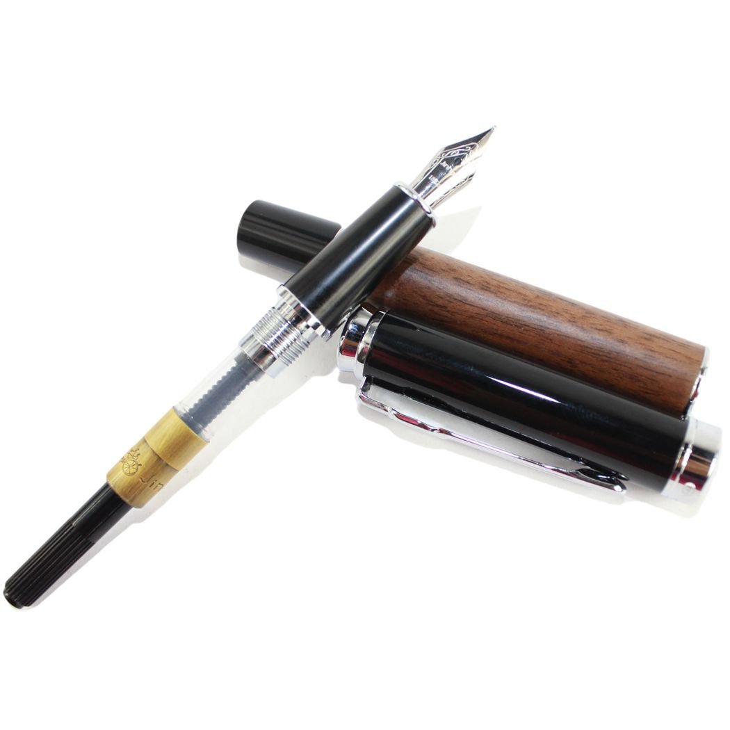 Gullor Noble Jinhao 8802 Brown wood M nib fountain pen with black cap