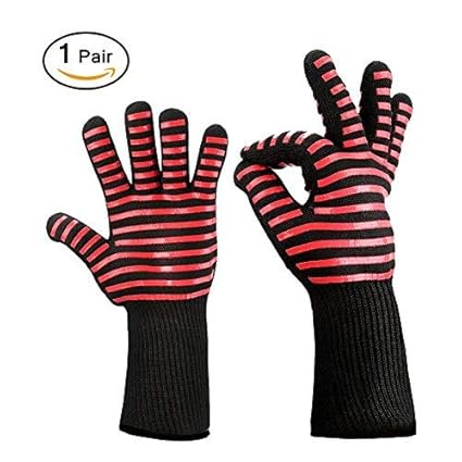 1 Pair BBQ Grilling Gloves 932? Extreme Heat Resistant Oven Gloves, Flexible Kitchen Cooking Gloves Oven Mitts Insulated Silicone Lined Aramid Fiber