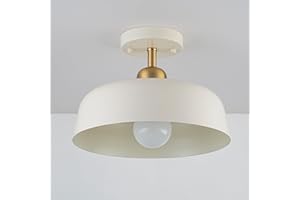 FTL Modern Semi Flush Mount Ceiling Light Fixture Milk White and Gold Farmhouse 12.6" Metal Close to Ceiling Light Fixtures f