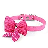 Bestpriceam (TM) Hot Cute Knit Bowknot Adjustable PU Leather Dog Puppy Pet Collars Necklace Hot Pink
