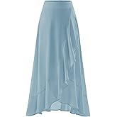 Timormode Women Midi Skirt Ruffle 2025 Skirts Flowy Elastic Waist Chiffon Casual Split Long Skirt with Lining