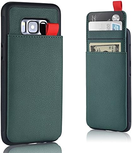 MANGATA Triton Leather Wallet case Compatible with Samsung Galaxy S8 | Slide Out Hidden Wallet Pocket, Rugged Shell | Cruelty Free Leather | Credit Card Holder, Cash Pocket, Screen Protector (Olive)