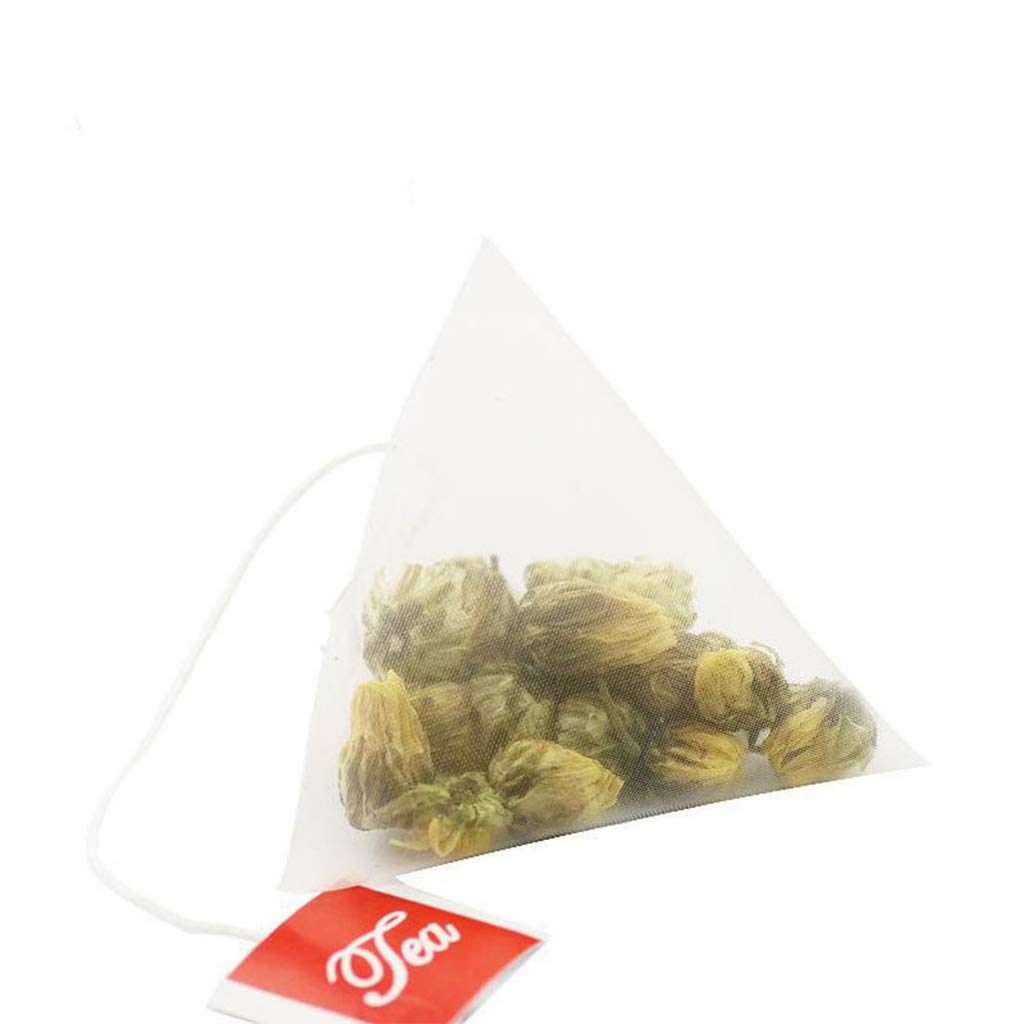 100PCS Pyramid Tea Bag Filter - Nylon, Single String Label, Transparent Empty Unbleached Organic