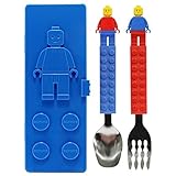 Brick Figure Flatware Spoon Fork Utensil Case Set Toddler Kids Children (NON-TOXIC MATERIAL USED PRODUCT) (Blue)