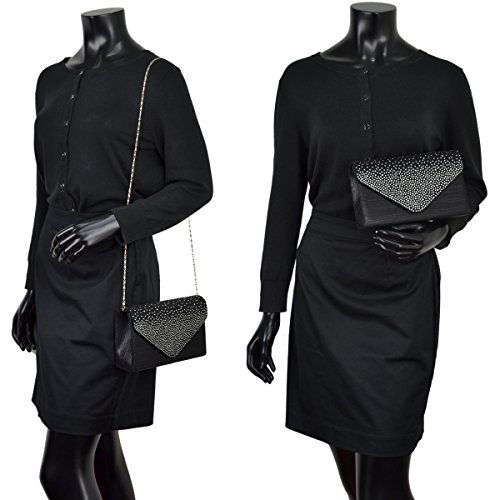 Womens Envelope Flap Clutch Handbag Evening Bag Purse Rhinestone Crystal Glitter Sequin Party Black - Thumbnail 5